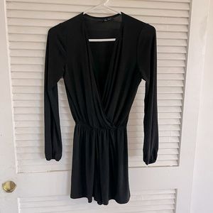 Honey Punch black long sleeve v-neck shorts romper